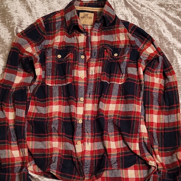 Hollister Other - Hollister Men's Large Long Sleeve Navy and Red Checkered Shirt